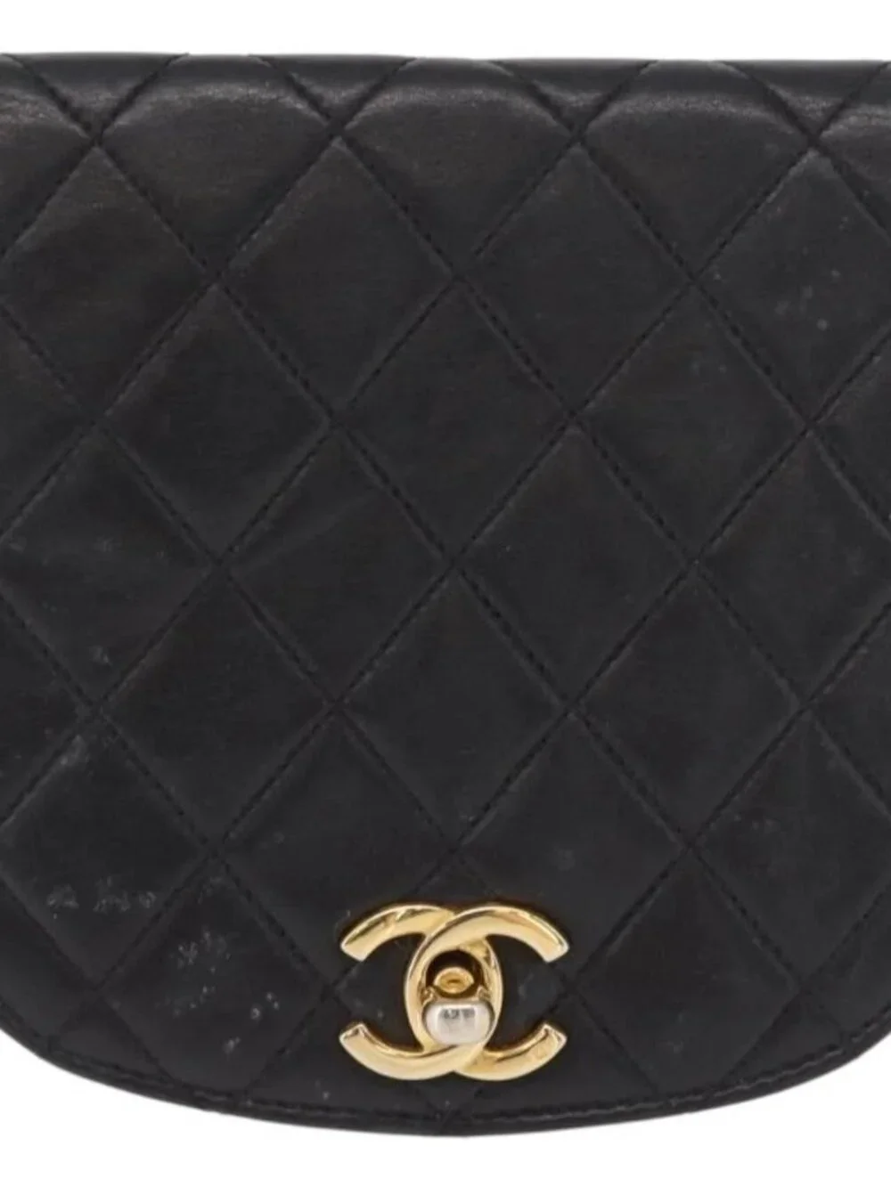 CHANEL Pouch Lamb Skin Black Gold CC Auth 165615
